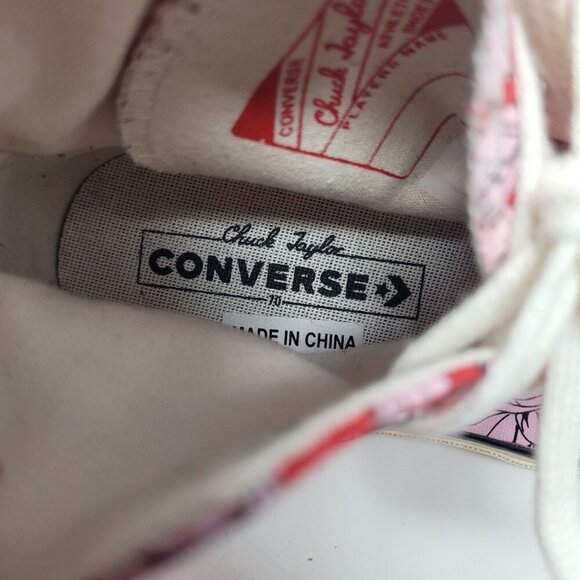 Converse Womens 5.5 Chuck 70 red pink floral high tops 568373C 2003 - Picture 9 of 12